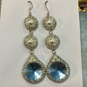 Chandelier earrings with pearl and crystal beads